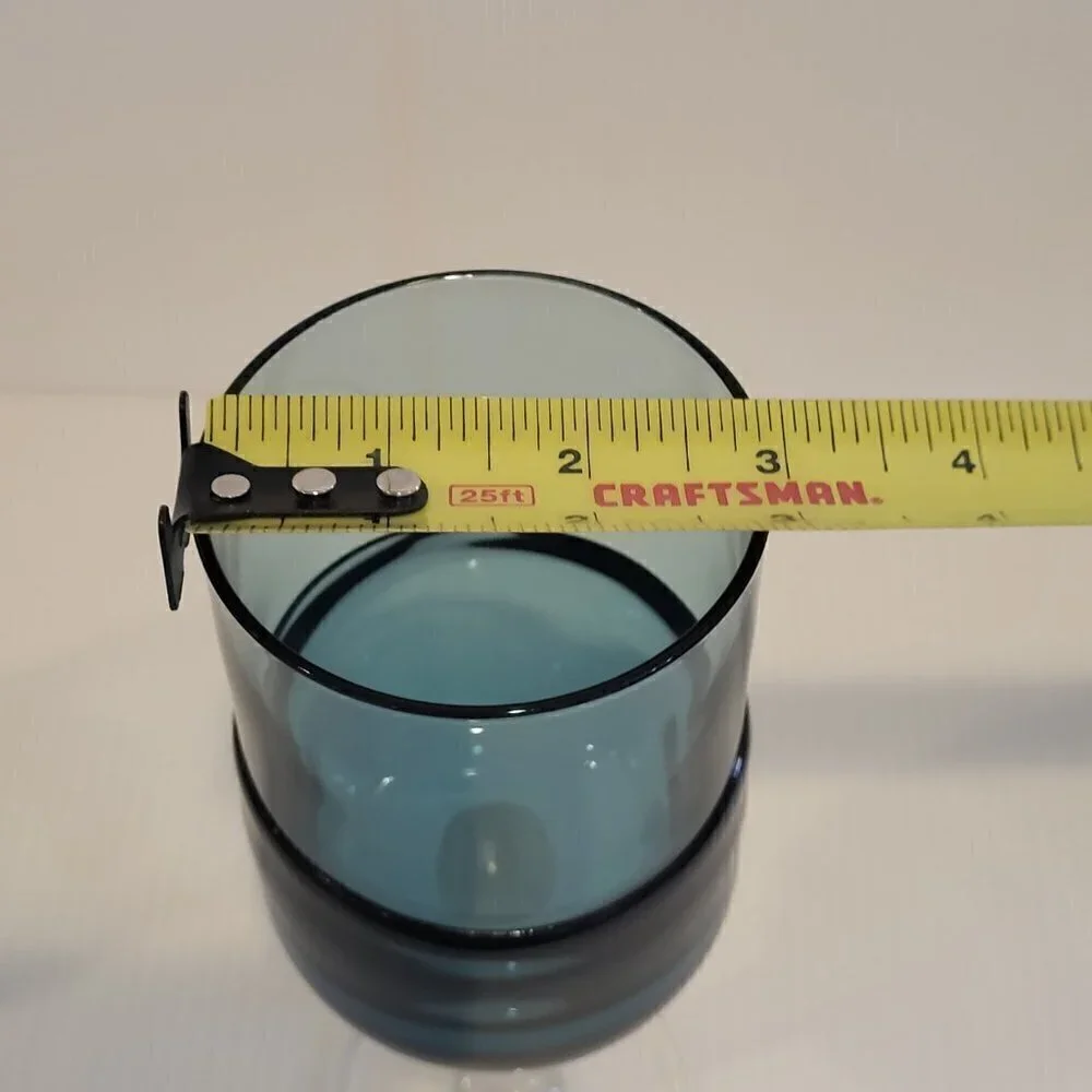 Pier 1 Goblet Blue Water 12 Oz Double Dip Mouth Blown MCM Style Wine Glass Pair